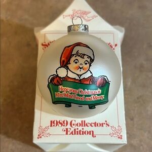 1989 Collector's Holiday Ornament - White with Red and Green Design